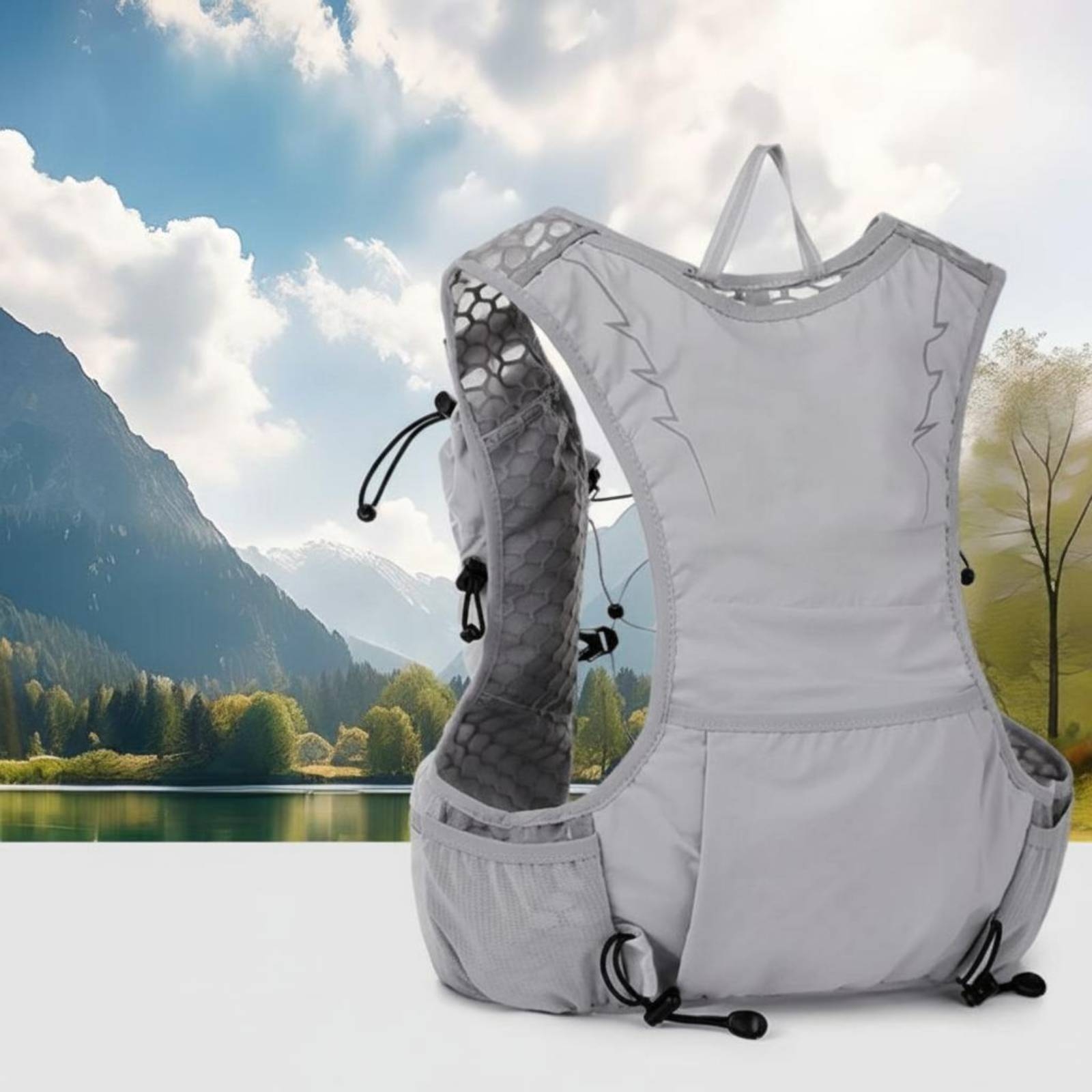 Running Gear Design - Hydrationsweste, atmungsaktiver Mesh-Lauf-Rucksack, Sportausrüstung, offenes Rückendesign,
